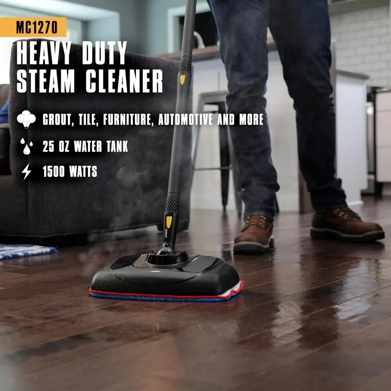 Portable Power Steam Cleaner, 30 Minute Runtime, 16 Accessories: Mop Head, Brushes, & More - Built for Home, Tile, Grout, Carpet