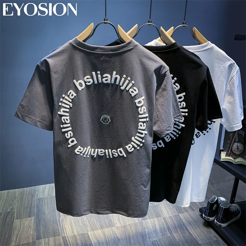 Men\'s T-shirts Summer Short Sleeve Tees Male Clothing Simple Embroidery High Quality Cotton Casual Solid Color Street Top