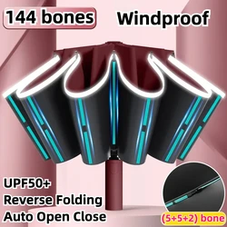 Windproof Reverse Automatic Folding Car Umbrella, 144 Bone Stormproof, UPF50+ UV Protection Sun & Rain Umbrellas for Men Women