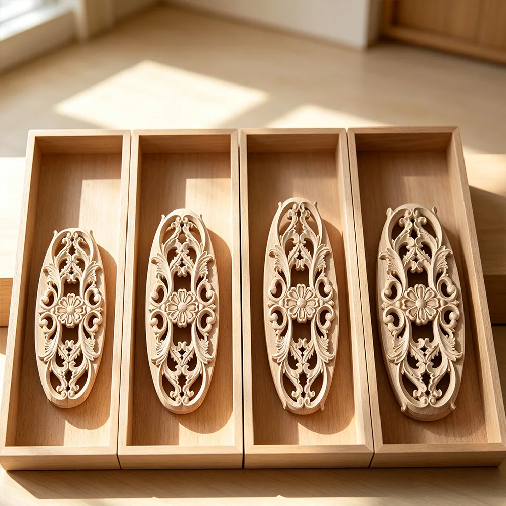 5/10PCS Woodcarving Decal Corner Wood Carved Corner Furniture Decorative Figurine Wooden Miniatures Home Decor for Cabinet Door