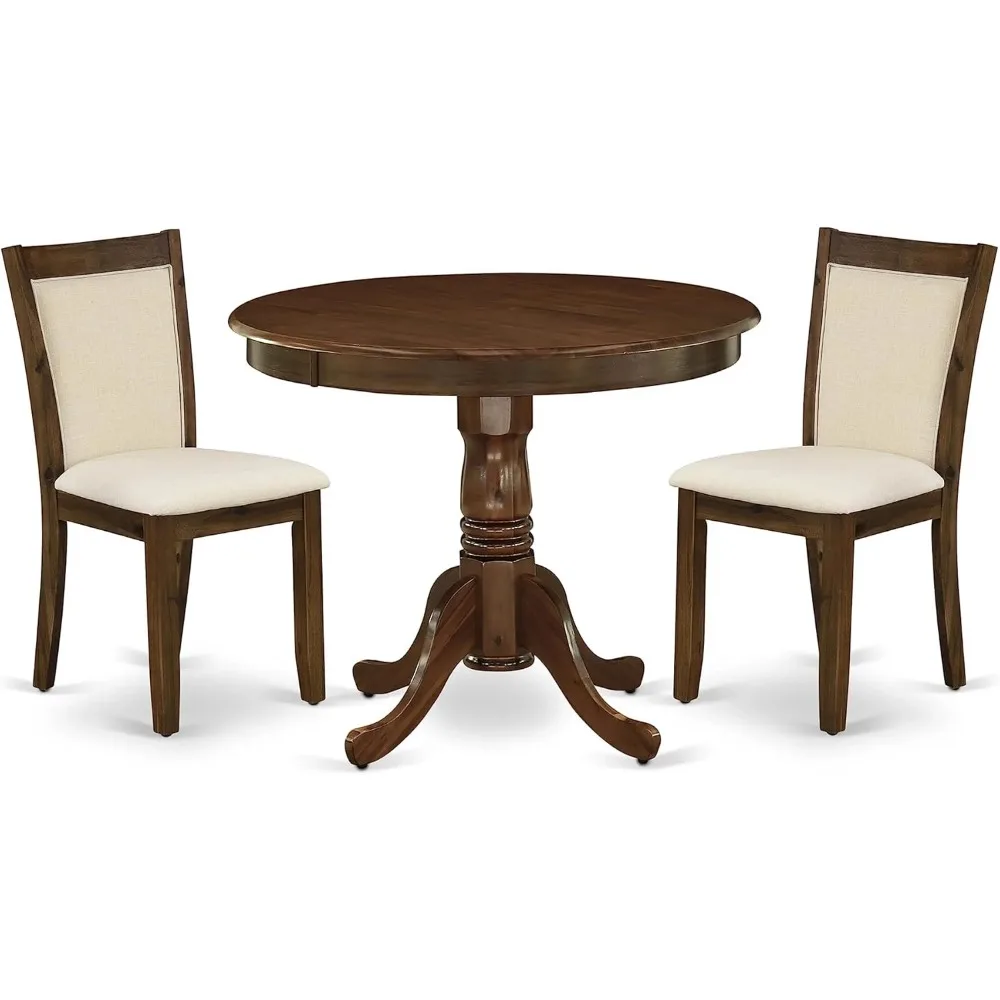 3 Piece Dining Room Table Set Consist of a Round Kitchen Table with Pedestal and 2 Parson Dining Chairs, 36x36 Inch