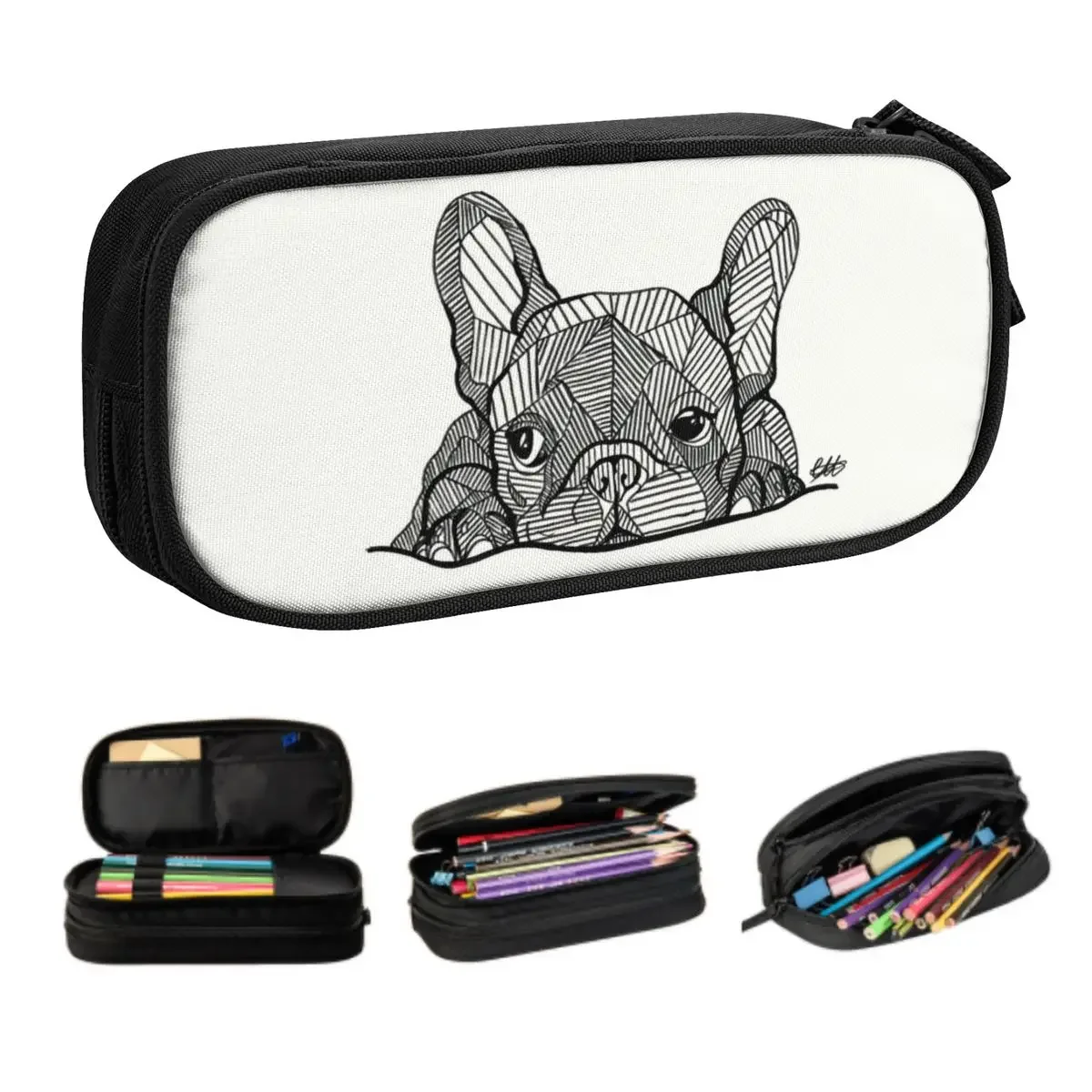 Custom Cute French Bulldog Puppy Facial Pencil Case for Boy Girl Large Storage Frenchie Pencil Bag School Supplies