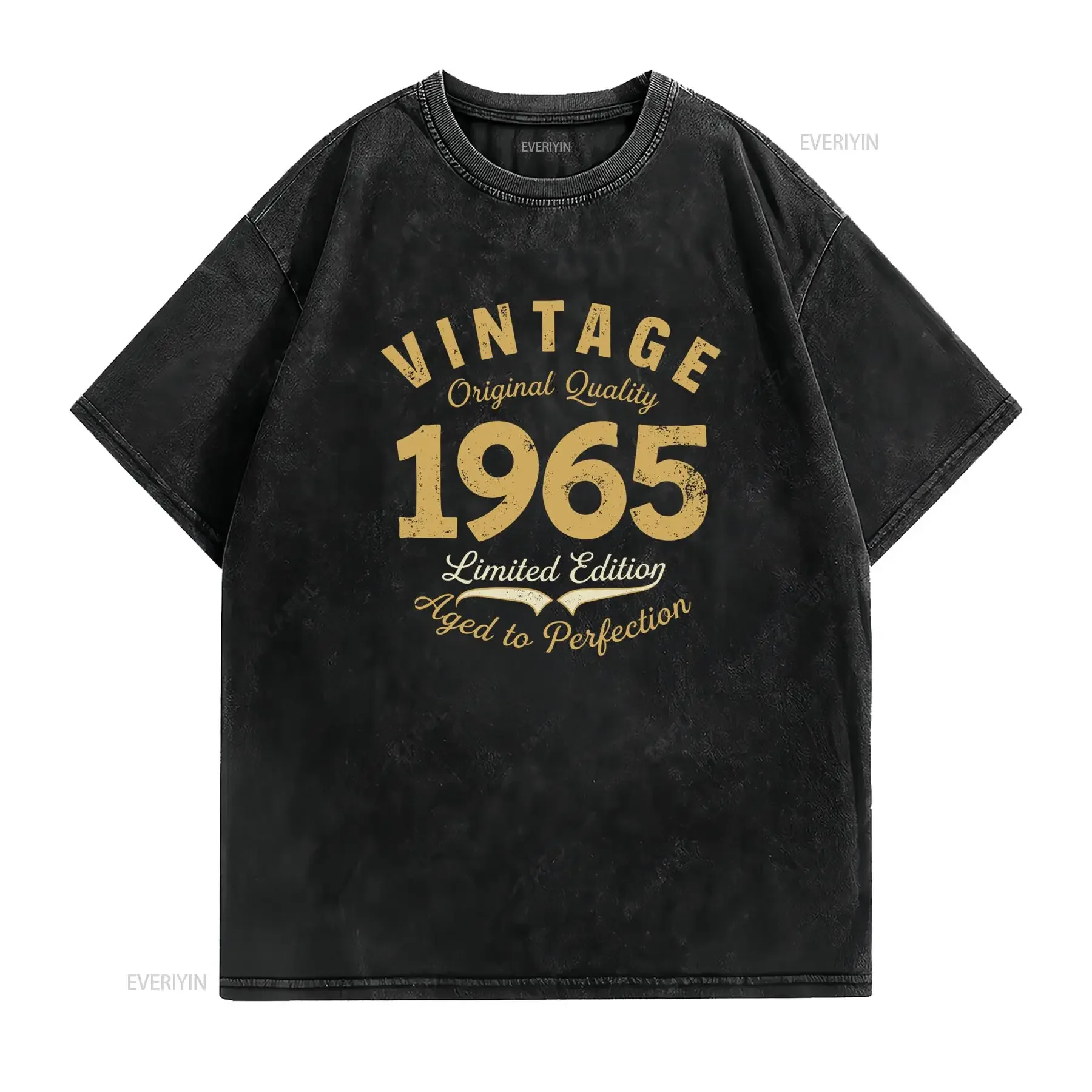 Camiseta para hombre vintage de 1965 100 alto gramaje 180 g m2 estampado retro con letras doradas corte regular cuello vintage