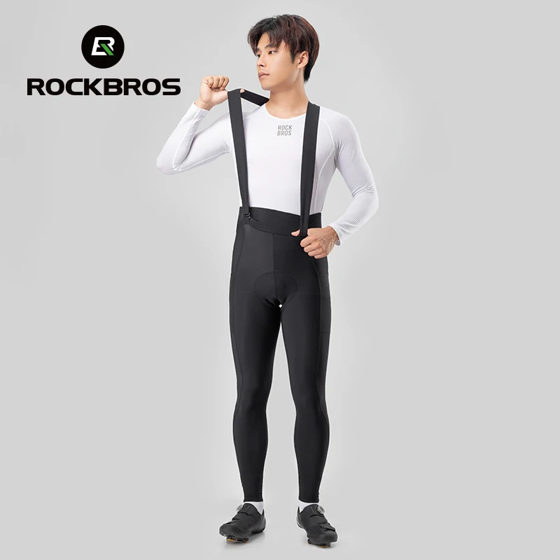 

ROCKBROS осенне-зимние велосипедные брюки-комбинезон высокоэластичные теплые флисовые брюки со съемными ремнями и пряжкой велосипедные брюки с губчатой подушечкой