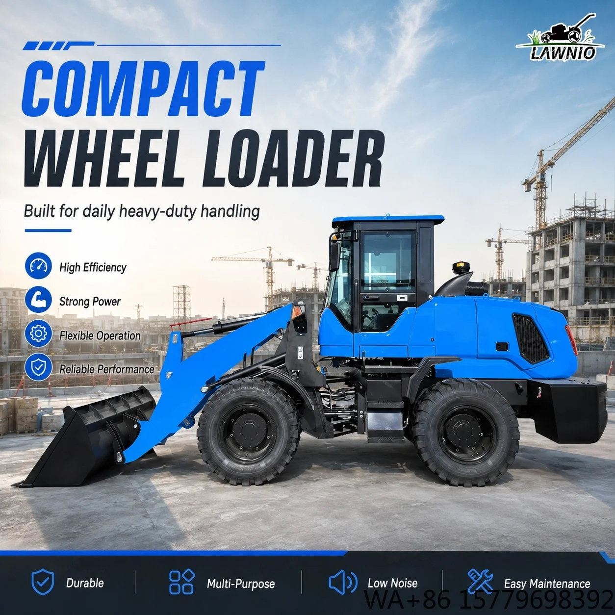 Multiple Attachments Available  Wheel Loader  Operating Weight with High Traction Construction  Loader
