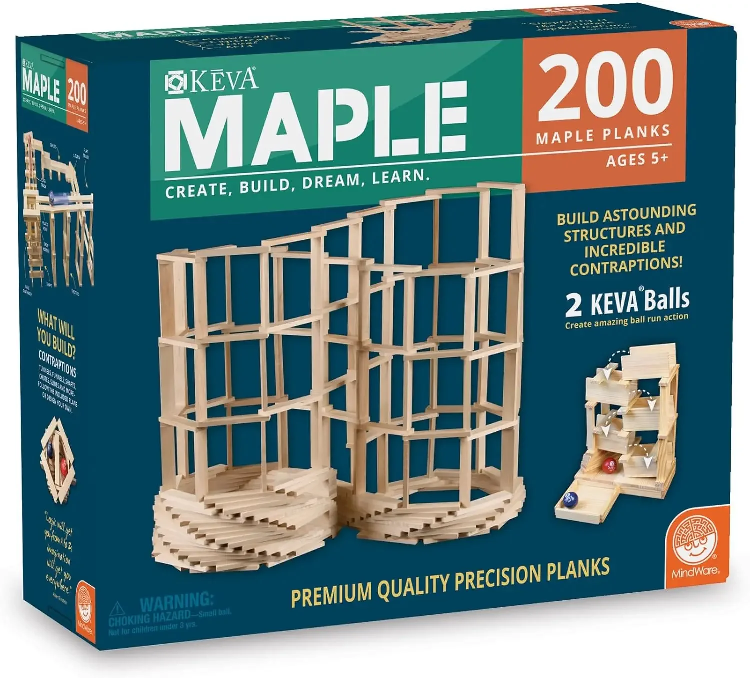 

Maple 200 Plank Wooden Building Blocks Set - Free-Form 3D Structure Building Set for Kids