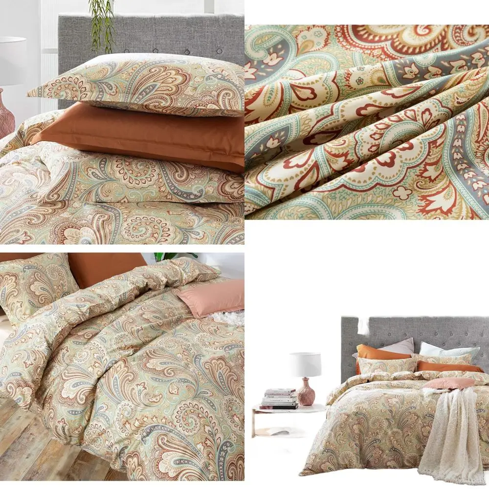 

Роскошный комплект постельного белья королевы из египетского хлопка с узором «Пейсли» 350 нитей в богемном стиле с оттенками ржавчины
