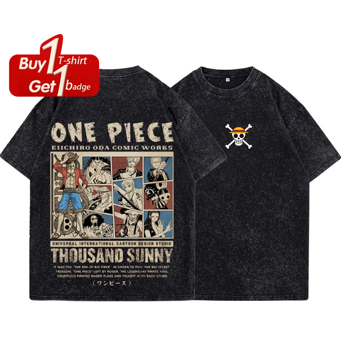 

Summer Y2k Clothes Short Sleeve Tee Anime One Piece Luffy Men's T Shirt Vintage Washed Women Oversized Graphic T-shirt Gym Tops