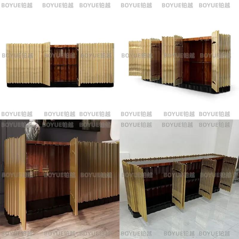 Luxury Gold Stainless Steel Sideboard Modern Dining Room Storage Cabinet Living Room Entrance Console Table Customizable