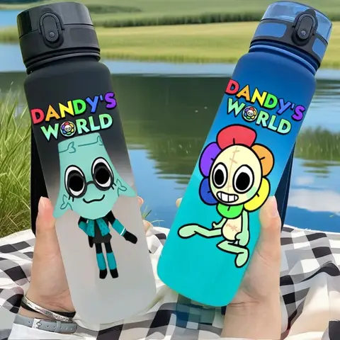 Regalo per bottiglia d'acqua antigoccia in plastica di grande capacità per bambini portatili con personaggi del gioco del mondo di Dandy da 650 ml