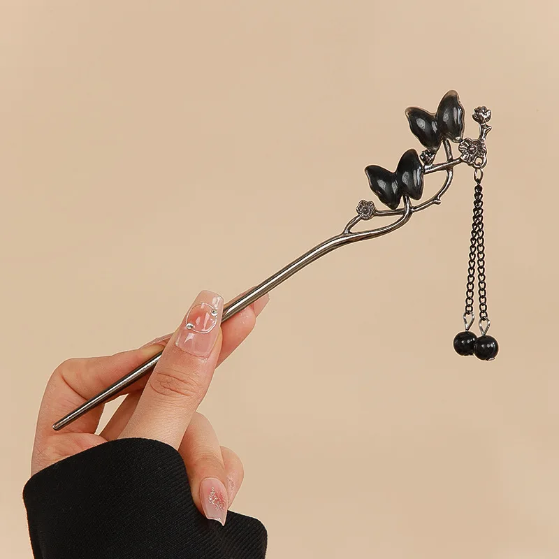 النمط القديم فراشة شرابة معدنية المرأة زهرة دبوس الشعر النمط الصيني الجديد الجزء الخلفي من رأس دبوس الشعر ملفوف #4