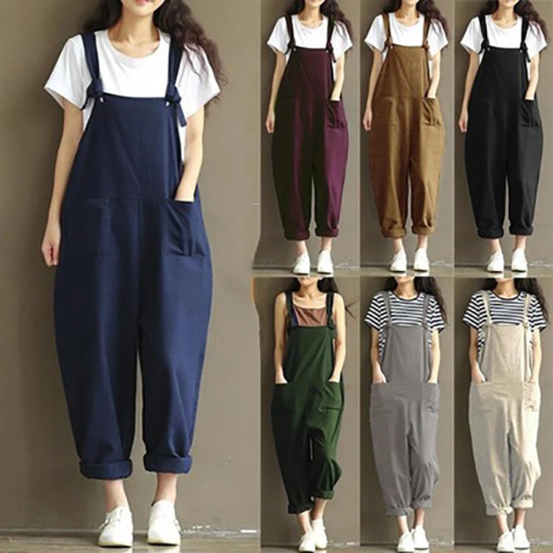 Jumpsuit untuk wanita 2023 kasual longgar warna Solid sederhana tali perban Romper mode elegan liburan Jumpsuit overall wanita