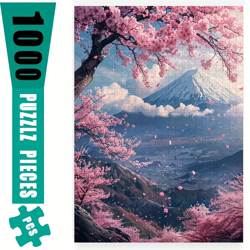 1000 Stück Kirschblüten-Fuji-Puzzle – großes, lebendiges japanisches Landschaftspuzzle, langlebiger Karton, Brain-Training-DIY-Kunst