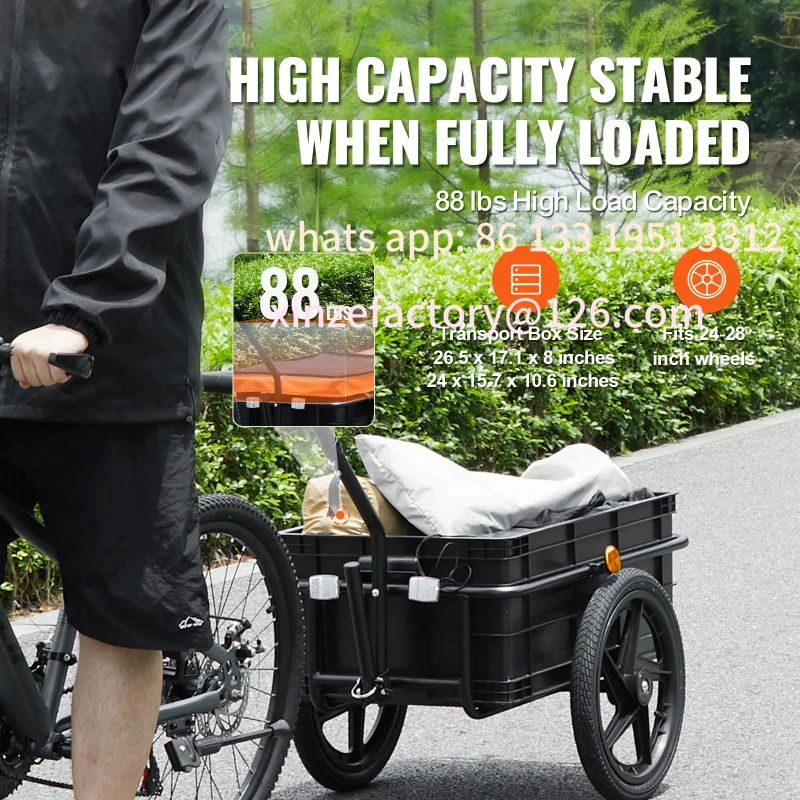 Customizable 88Lbs Bike Cargo Trailer Bicycle Wagon Cart Foldable Storage with 16" Wheels & Safe Reflectors Fits 24"-28