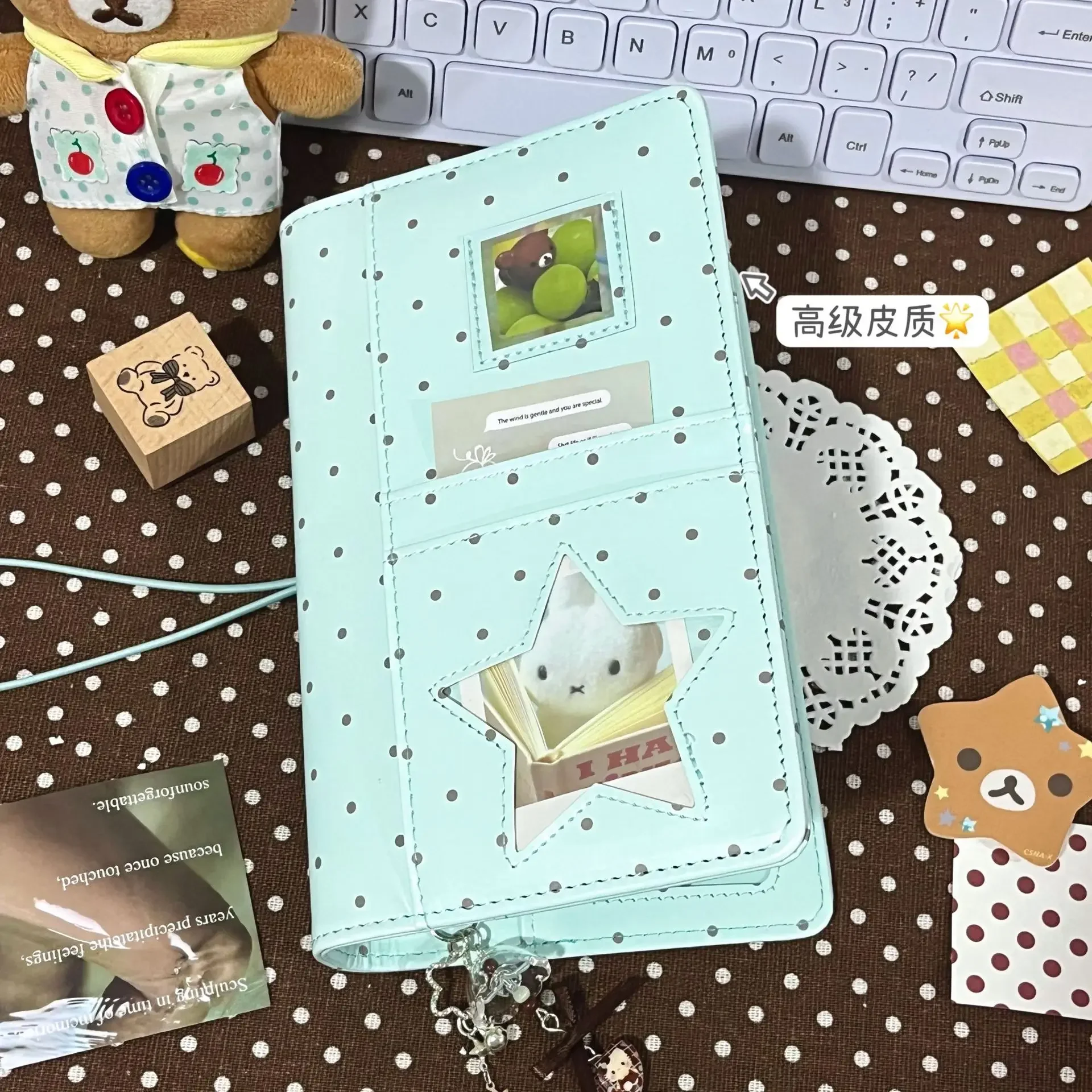 Green Polka Dot Star A6 Planner PU Leather Loose Leaf Notebook Stationery Portable DIY Student Pocket Diary Notebook