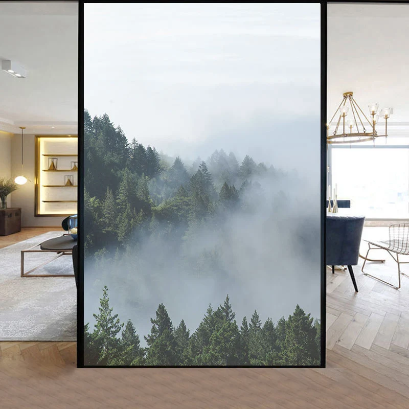 Nordic Style Forest Window Film Simple Landscape Stained Blackout Bathroom Door Glass Film Sunscreen Static Cling Frosted Film