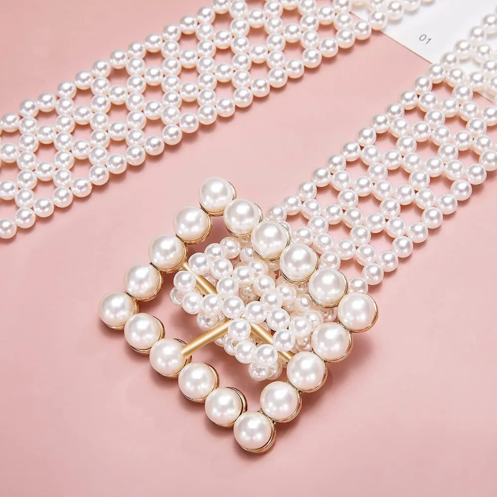 95cm long Pearl Belts Gift for Women Wedding Sash Belt for Dress Crystal Rhinestone Off White Waist Chain