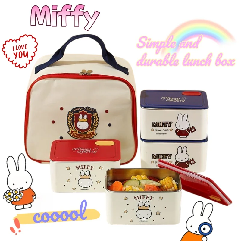 

New Miffy high-value simple stainless steel insulated lunch box square with lid cartoon cute student office worker lunch box set