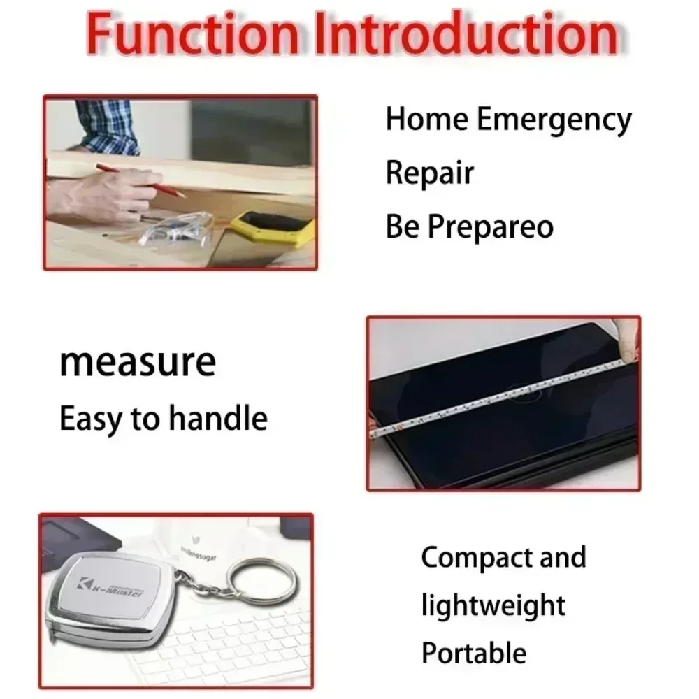 2 Meter Mini Steel Tape Measure - Dual Metric & Imperial Scale, Key Ring Design for Portable Pocket Carry