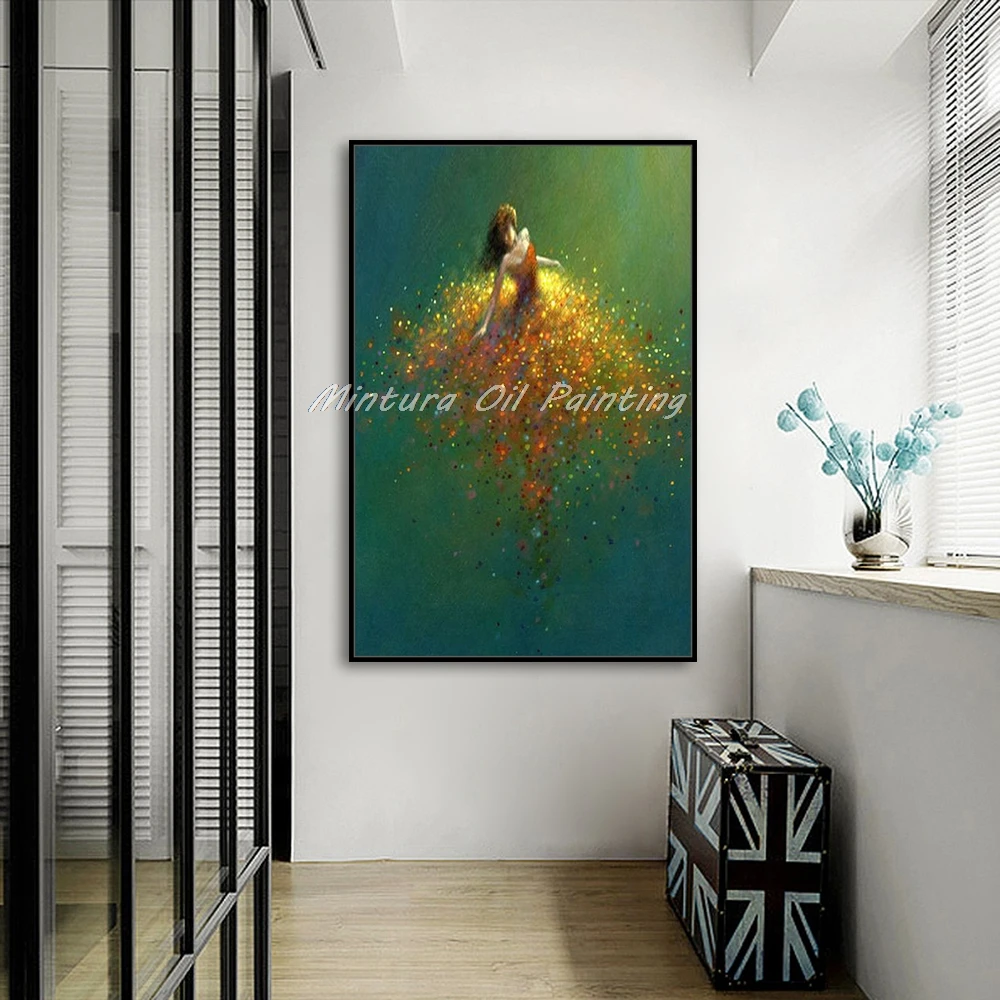 Mintura Hand-Painted Oil Painting on Canvas,Wall Picture For Living Room Abstract Color Skirt Girl,Home Decor Wall Art,No Framed