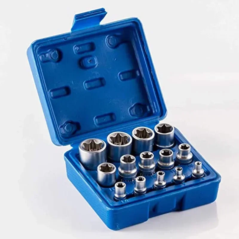 14PCS Female E-Torx Star Socket Set with Case 1/4  3/8  1/2 in. Drive External Star Socket Set E4-E24 Torque Socket Set