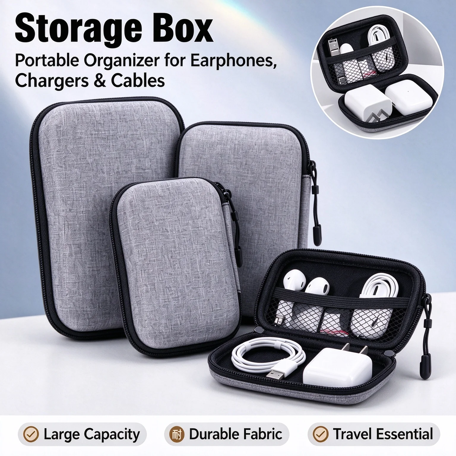 Multi-FunctionEVA Storage Box Hard Drive Case Cable Organizer Power Bank Case Shockproof Portable Travel for Digital Accessories