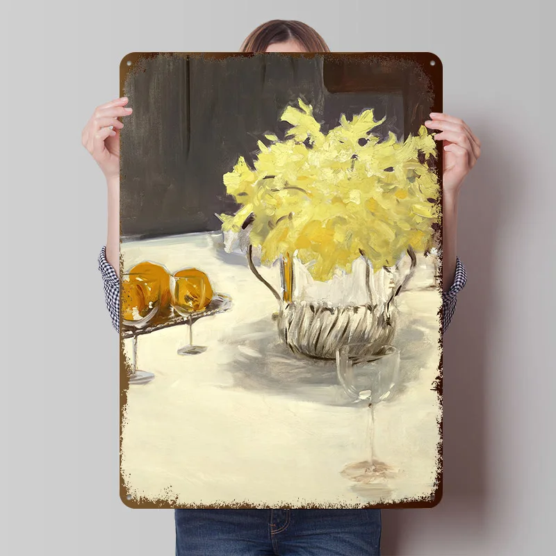 Still Life With Daffodils Tin Poster Customized Wall Art Retro Vintage Metal Signs for Fans Room Wand Deko Decoration Garage
