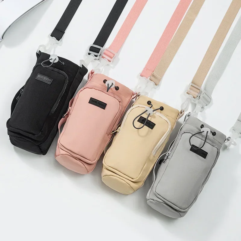 Portable water bottle bag, Glass tote bag with cell phone pocket, Adjustable shoulder strap, Travel water bottle bag