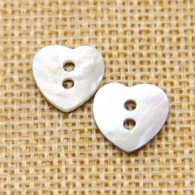 10PC Natural White Mother of Pearl Heart Square 2-holes Flatback Buttons Apparel Sewing Crafts Buttons DIY Scrapbook Accessory