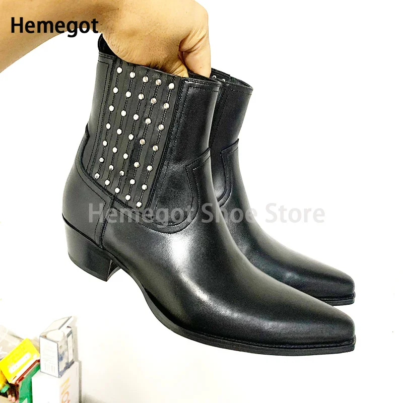 Studded Chelsea Boots Men Black Ankle Boots Luxury Designer Real Leather Men Booties Handmade Luxury Botas Thigh High Boot