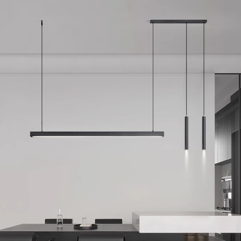 Modern Nordic Led Chandelier Double Head Pendant Light Dining Room Hanging Lamp Pipe Decor Cylinder Pipe Line Black Pendant Lamp