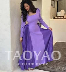 TaoYao Purple Prom Dresses Pleated Ankle-Length Square Collar Women Elegant Formal Party Dress 2023 ูุณุงุชูู ุงูุญููุงุช