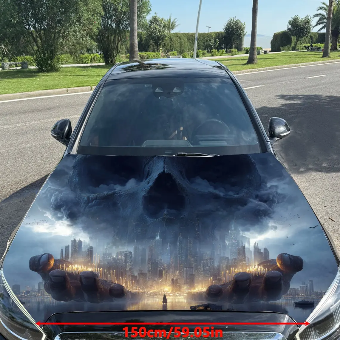 Sci - fi Skull Giant Pattern car hood stickers, waterproof self-adhesive, scratch resistant, easy to stick, durable car PVC stic