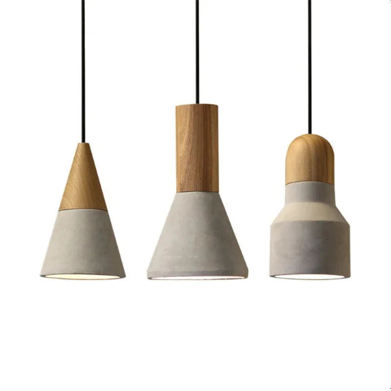 

Nordic Designer Industrial Solid Wood Cement Pendant Lights LED E27 Kitchen Island Restaurant Hanging Lamp Coffee Milk Tea Shop