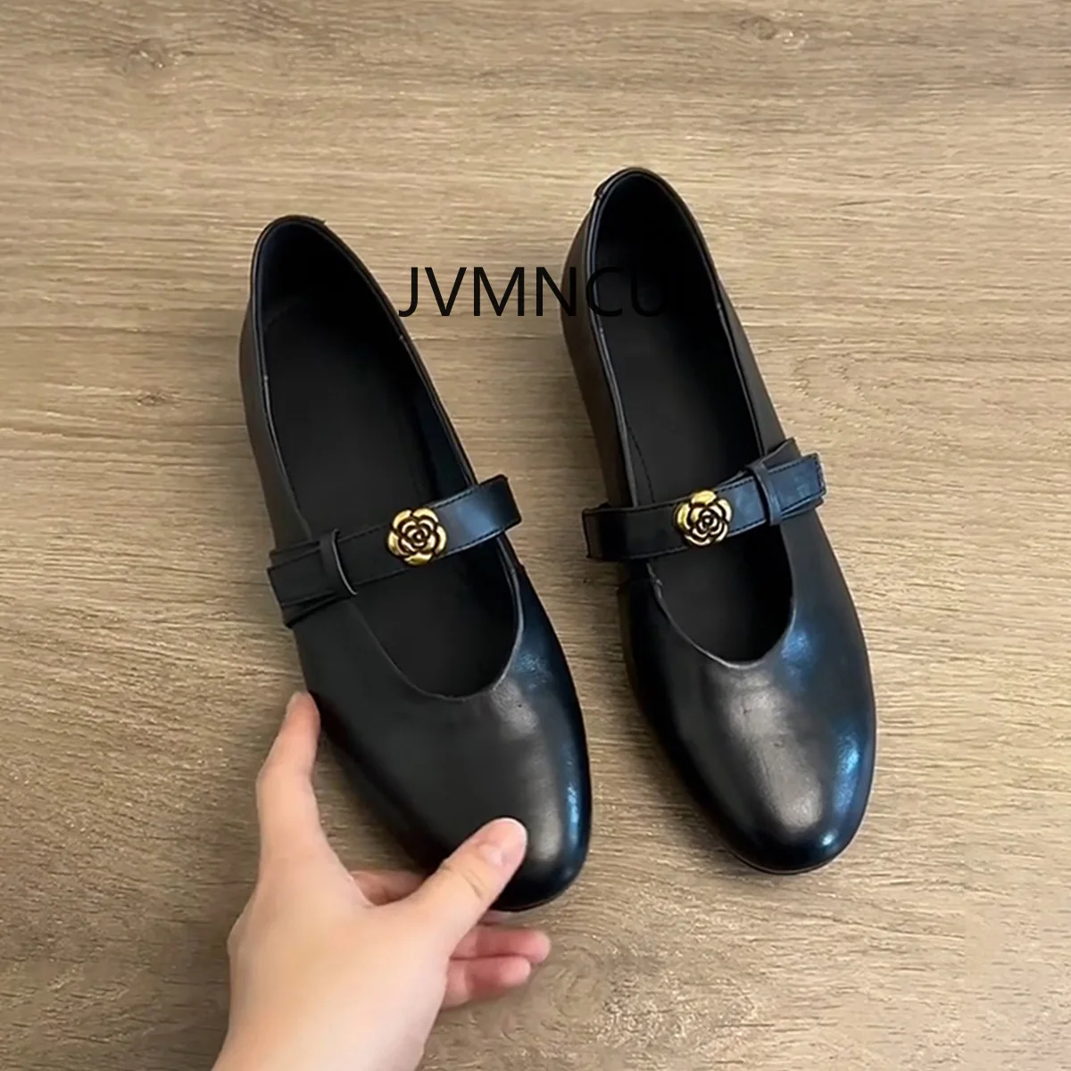 

Женские винтажные туфли Мэри Джейн из натуральной кожи на плоской подошве с одним ремешком и круглым носком, женские слипоны в британском стиле с камелией