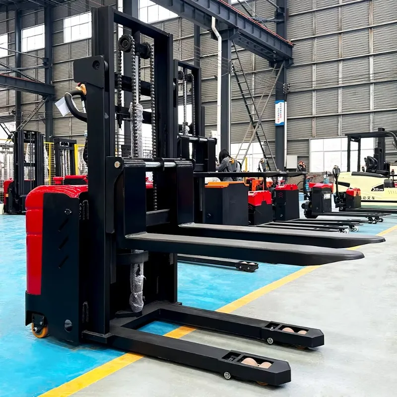Customized Double Lift Electric Pallet Stacker 1.5 Ton 2 Ton Stand On Full Electric Stacker Truck With Triplex Mast For Warehous