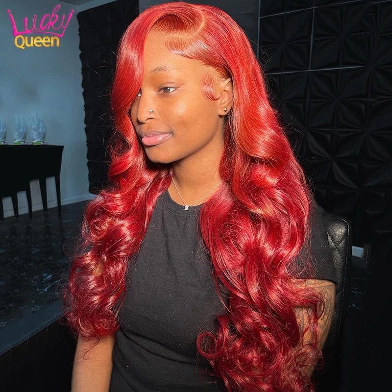 Red Lace Front Human Hair Wig Body Wave Transparent Lace 13X4 13X6 Frontal Wig Pre Plucked Remy Hair Side Part Wig for Women