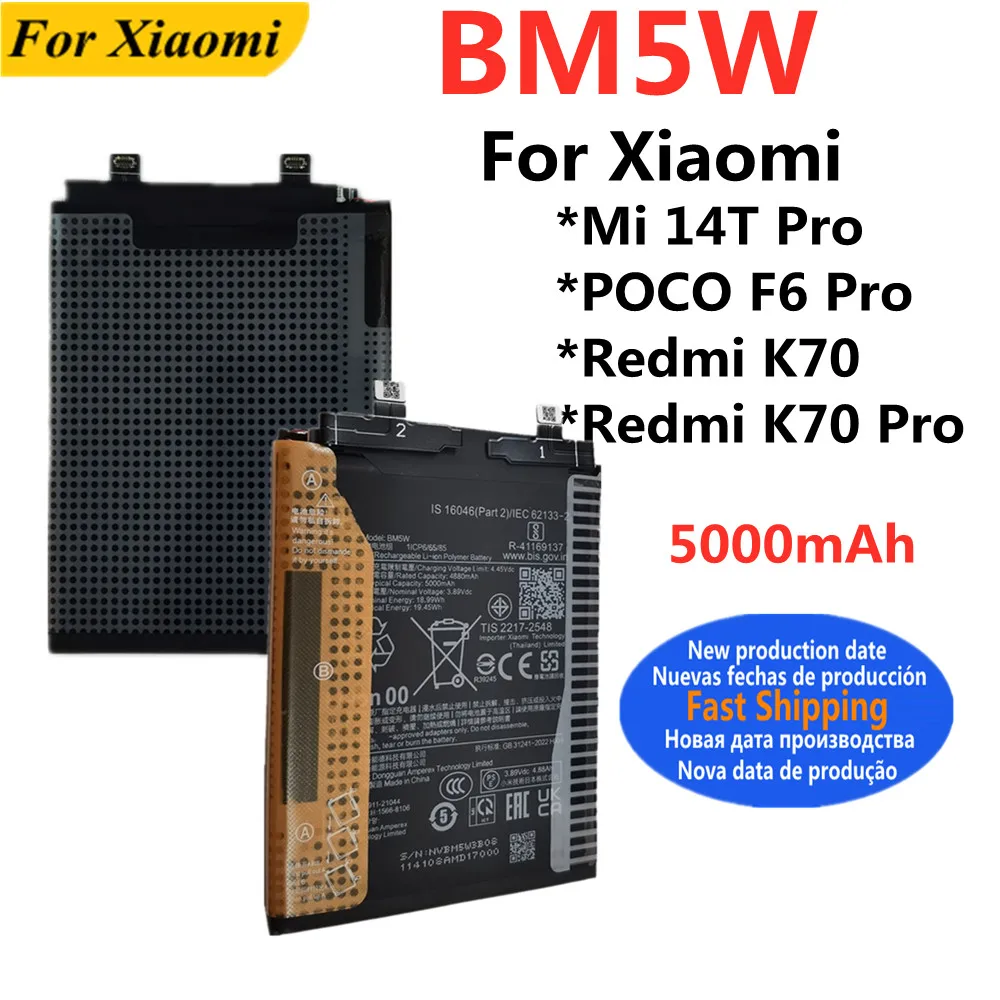 5000mAh BM5W Akku für Xiaomi Redmi K70 Pro / POCO F6 Pro / Mi 14T Pro Smartphone Batterie