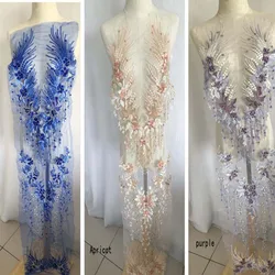 Pink Blue Sequin Pearl  Embroidery Patches Fabric For Clothing Wedding Gown Accessories Applique Sewing  Neckline Collar Mesh