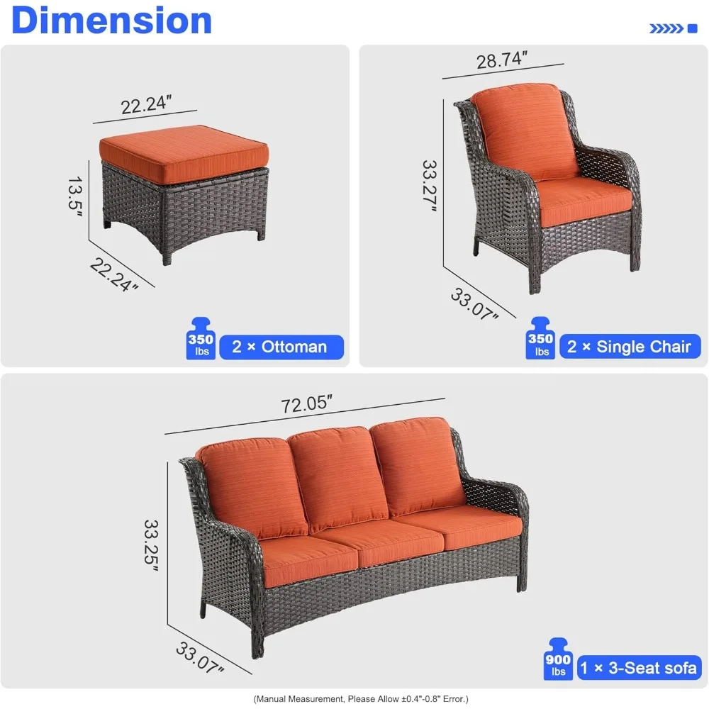 Patio Furniture Sets Outdoor Furniture Conversation Set 5 Pieces All Weather Wicker High Back Sofa with Ottomans, Outdoor Sofa