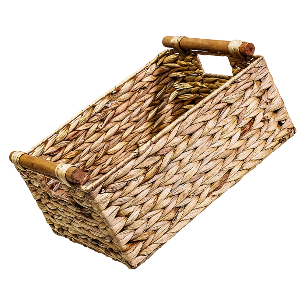 

1pcs Rattan Storage Basket Woven Bin Handwoven Baskets Organizer Shelf Decorative Handled Vintage Wooden Hotel Bedroom