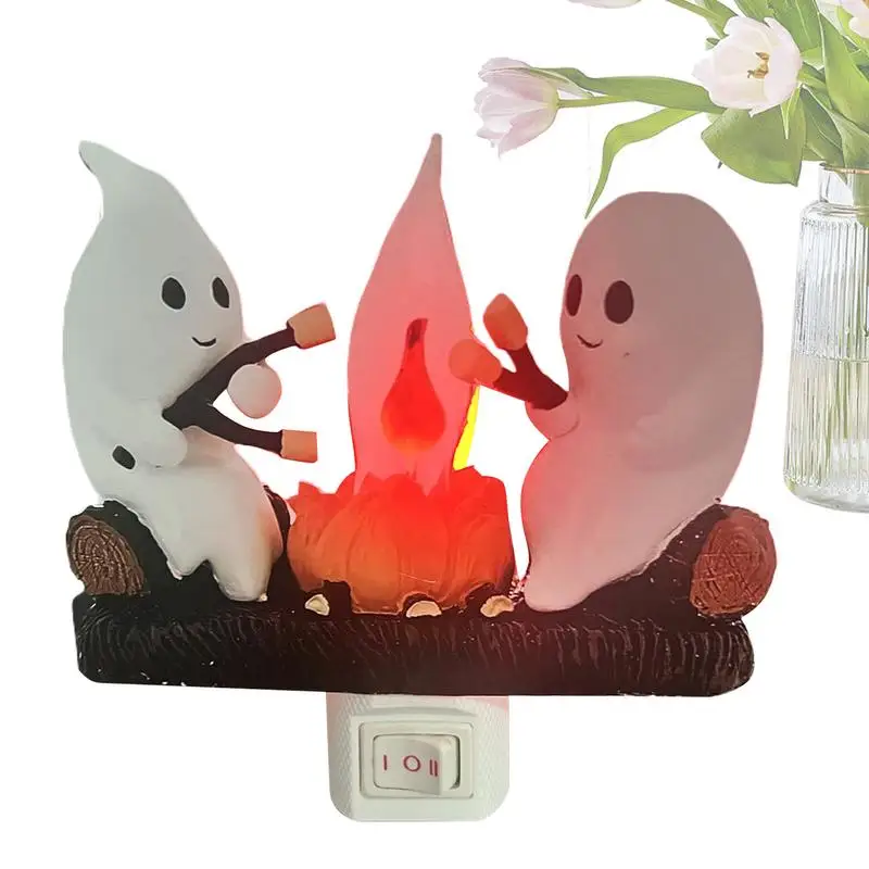 

Ghost Night Light Faux Bonfire Acrylic Nightlight Halloween Plug-in Faux Bonfire Night Lamps Home Decor