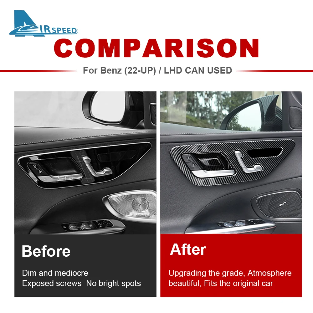 For Mercedes Benz C Class W206 2022 2023 Carbon Fiber ABS Car Inner Door Handle Bowl Frame Cover Interior Trim Auto Accessories