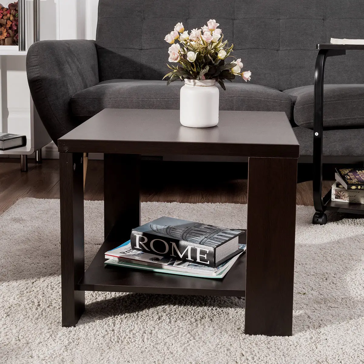 Giantex Coffee Table Rectangular Cocktail Table Wood Modern Living Room Furniture with Storage Shelf image 4