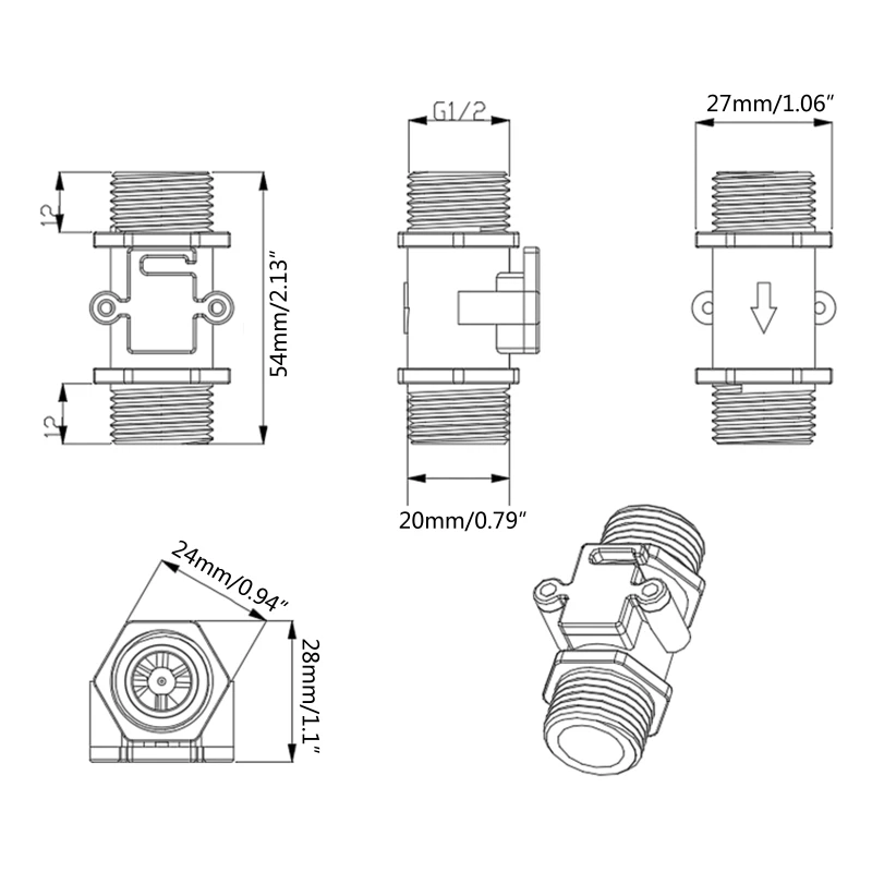 Sensore di flusso d\'acqua interruttore ad effetto Hall misuratore di portata liquido contatore Fluidmeter plastica