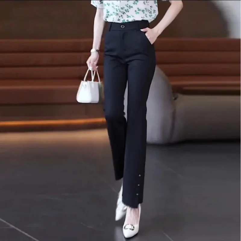 سراويل واسعة مقسمة للنساء، سراويل صيفية رفيعة عالية الخصر للتخسيس أنيقة ومتعددة الاستخدامات بتصميم جرس سفلي #2