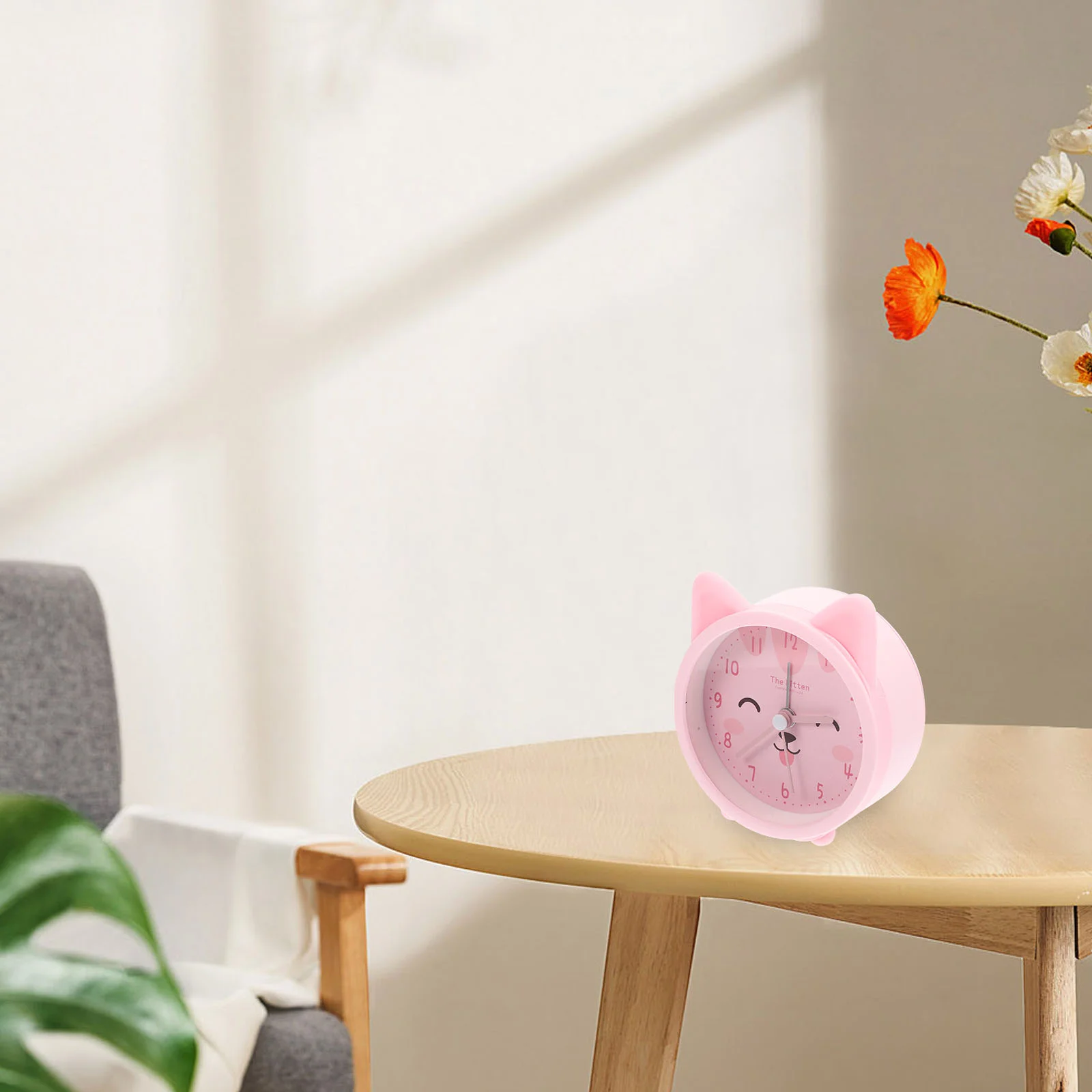 Cute Alarm Clock Aesthetic Cat Household Table Pink Silica Gel Non-ticking Desk Child