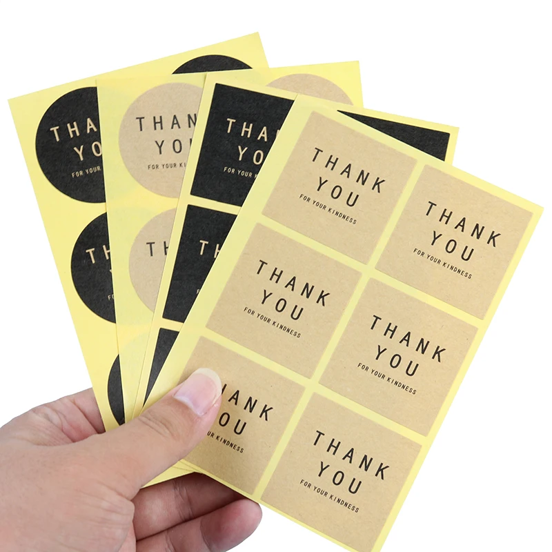 Label Thank You Round Square Black Kraft Paper Color Sealing Paste Baking Biscuit Bag Decorative Seal Sticker 60pcs / 10 Sheets