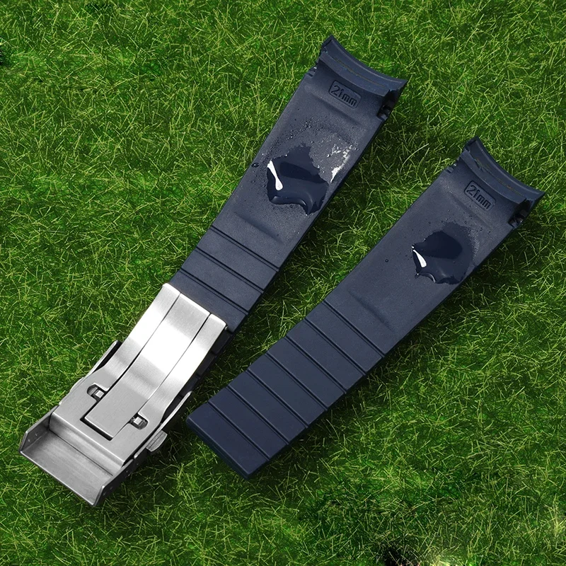 Curved Silicone Rubber Watch Band For Longines Kangkas L3 781 Diver L3 742 Men's Watch Strap 21mm