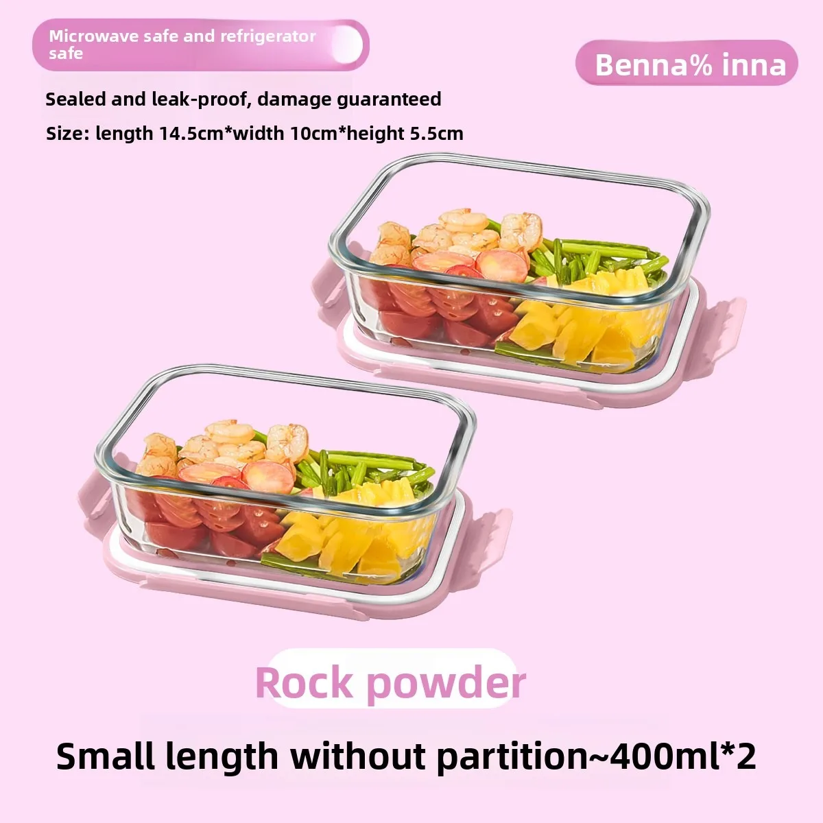 

High Borosilicate Glass Lunch Box Set - Leakproof Airtight Food Containers,Microwave/Freezer/Oven Safe,Pink Stackable Meal Prep